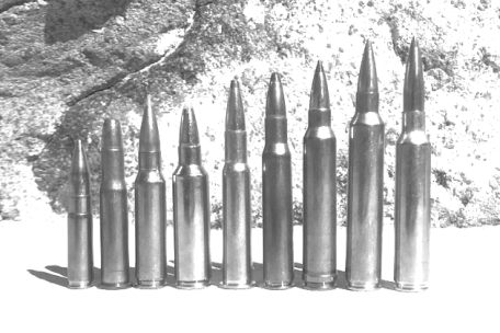 a range of cartridges holding bullets with a diameter of 30mm